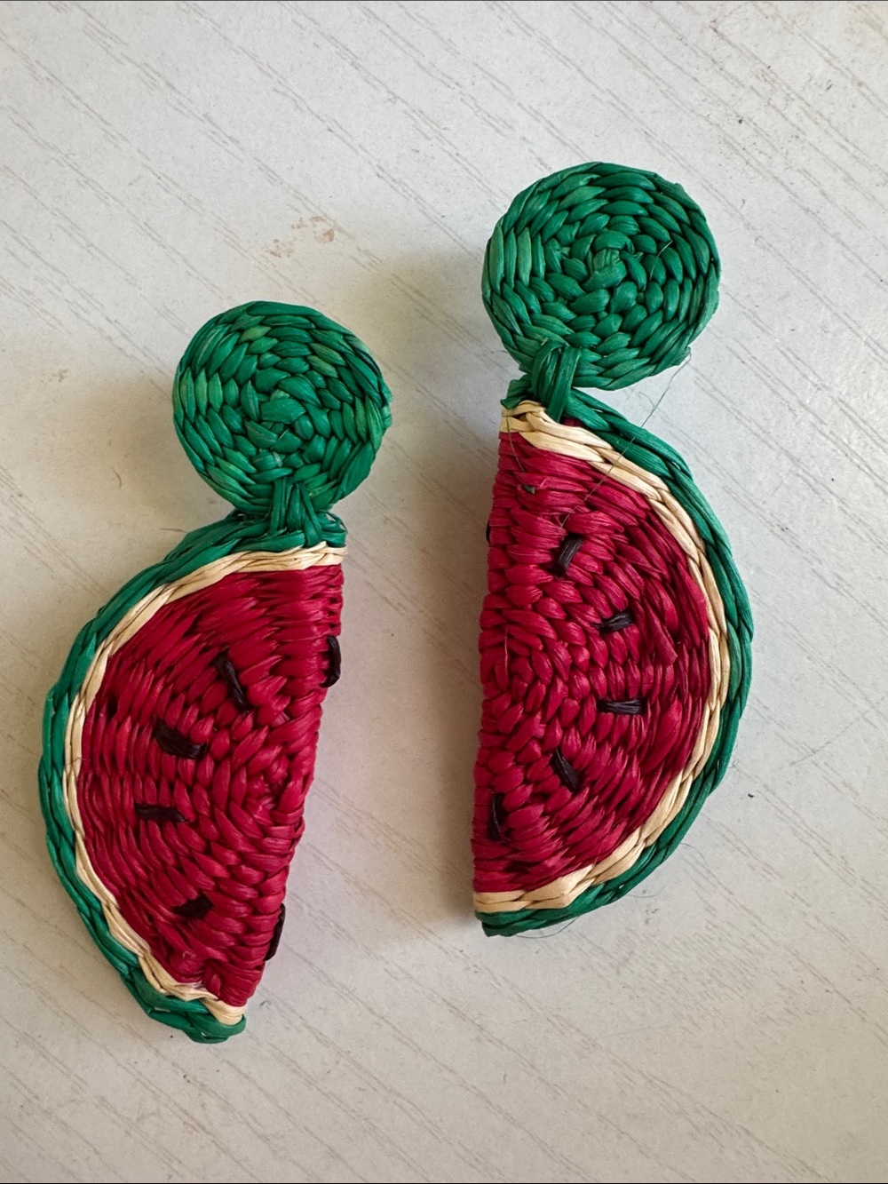 Handwoven Watermelon Slice Drop Earrings